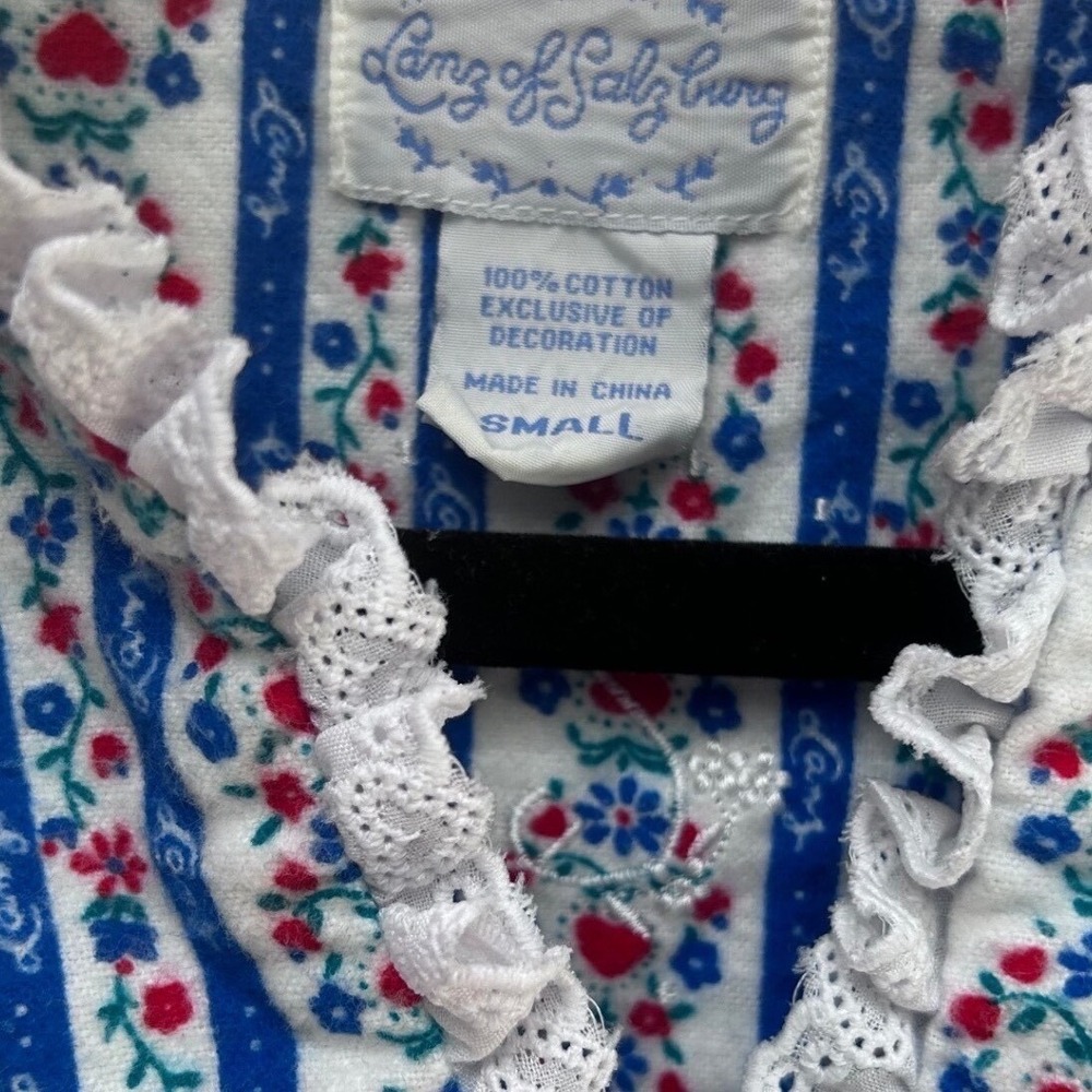 Lanz of Salzburg Womens Cotton Flannel Nightgown Blue Red Floral Heart Stripe S - Picture 3 of 6